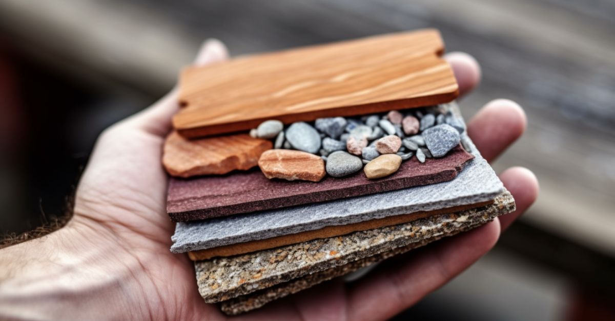 A close-up of a hand holding a variety of deck materials, with a focus on the different textures, colors, and levels of durability. | Choosing The Right Deck Materials